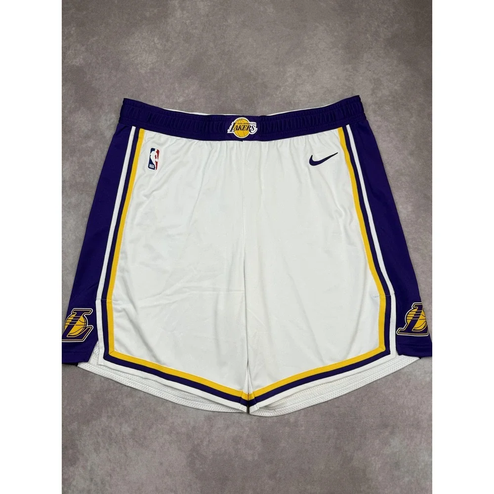 Los Angeles Lakers Shorts Men 48R 3XL White Purple NBA Basketball Nike VaporKnit
